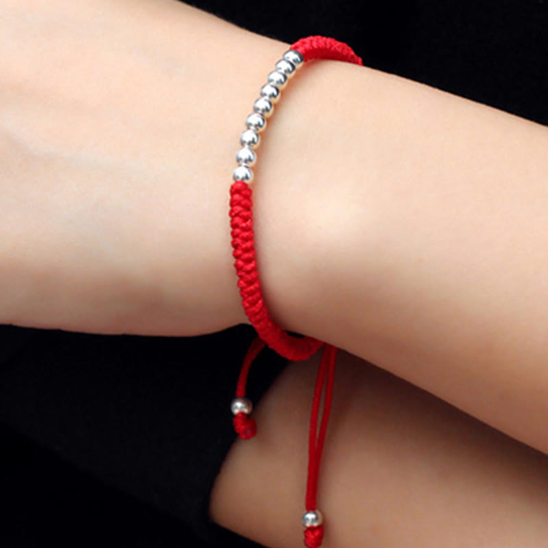 Nimara Ritual Retro 925 Sterling Silver Simple Beads Knot Design Luck String Bracelet