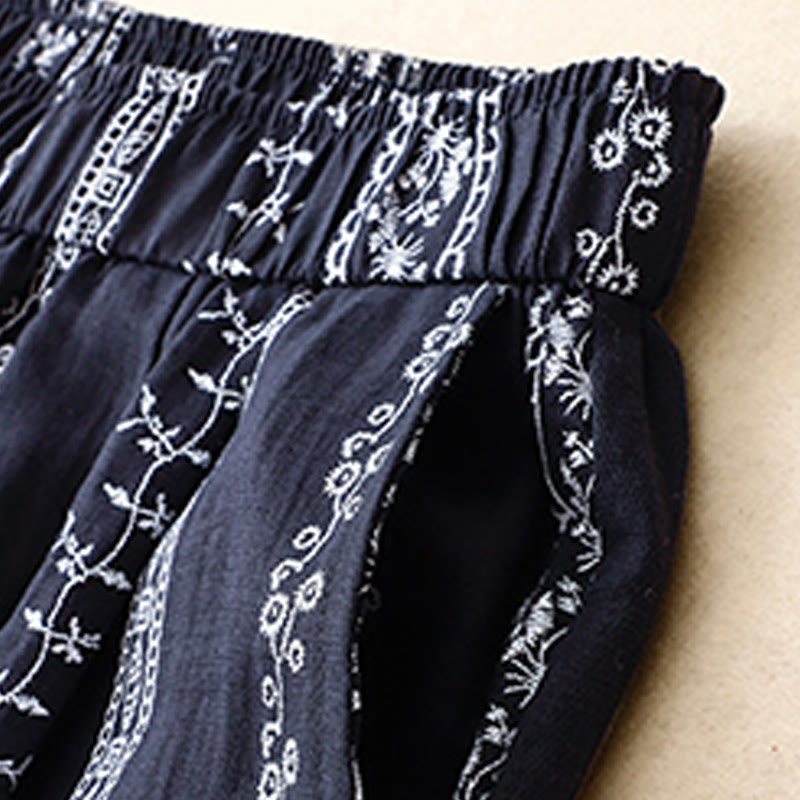Nimara Ritual Casual Vertical Printing Cotton Linen Women's Wide Leg Pants With Pockets