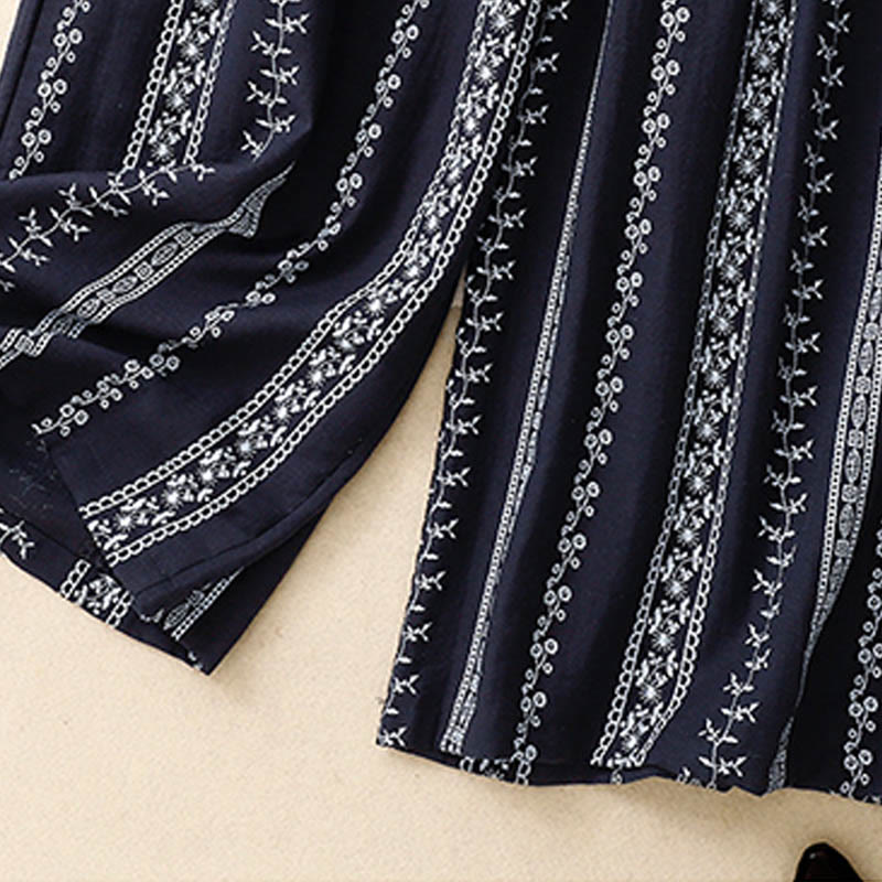 Nimara Ritual Casual Vertical Printing Cotton Linen Women's Wide Leg Pants With Pockets