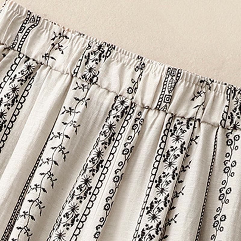 Nimara Ritual Casual Vertical Printing Cotton Linen Women's Wide Leg Pants With Pockets