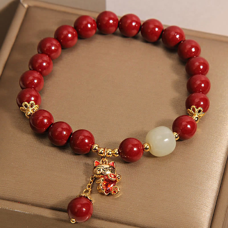 Nimara Ritual Natural Lucky Cat Pendant Cinnabar Blessing Bracelet