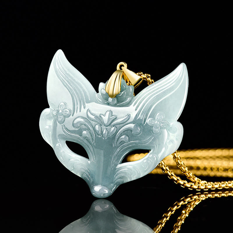 Nimara Ritual Fox Mask Jade Titanium Steel Necklace Luck Pendant