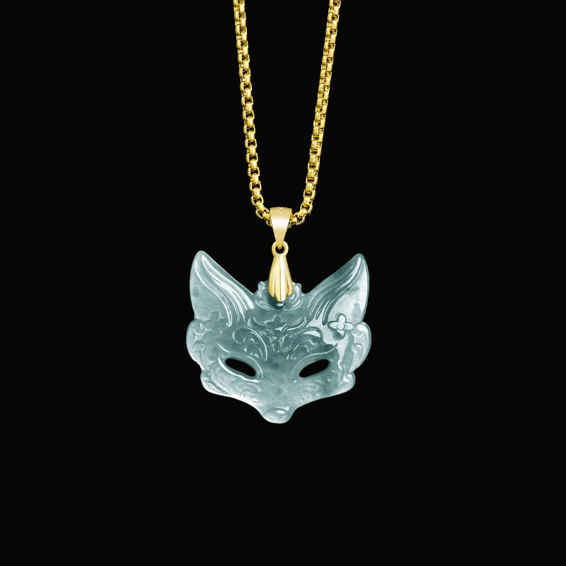 Nimara Ritual Fox Mask Jade Titanium Steel Necklace Luck Pendant