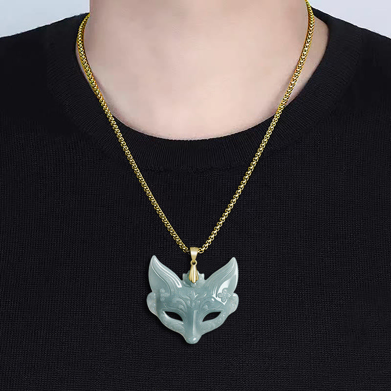 Nimara Ritual Fox Mask Jade Titanium Steel Necklace Luck Pendant