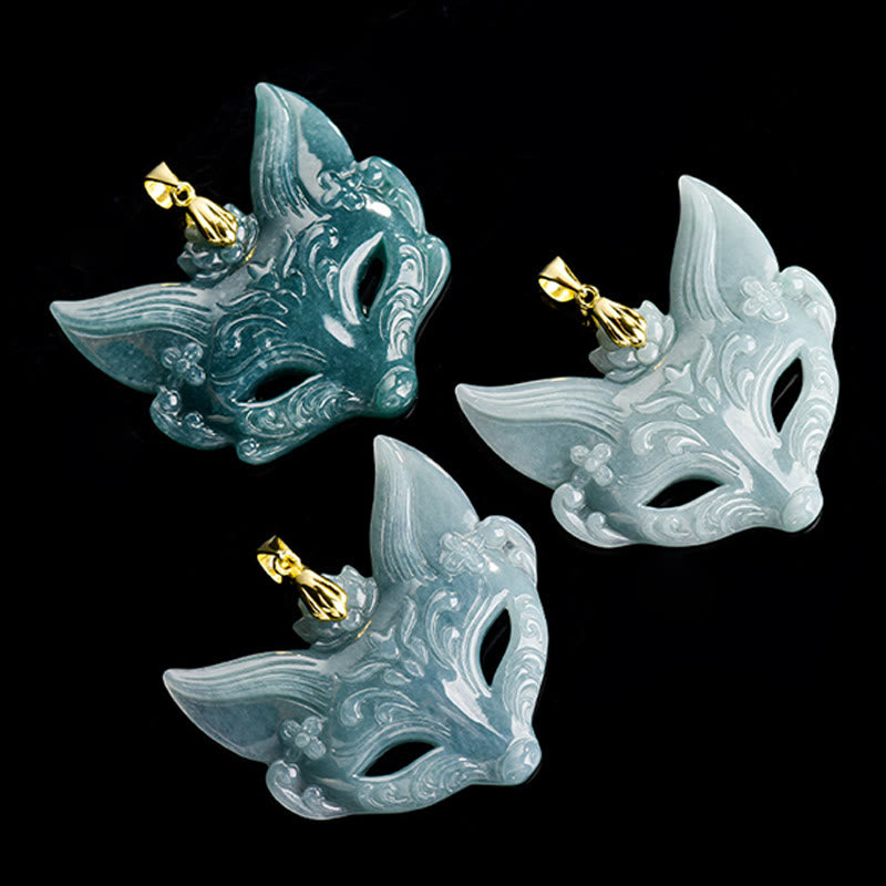 Nimara Ritual Fox Mask Jade Titanium Steel Necklace Luck Pendant