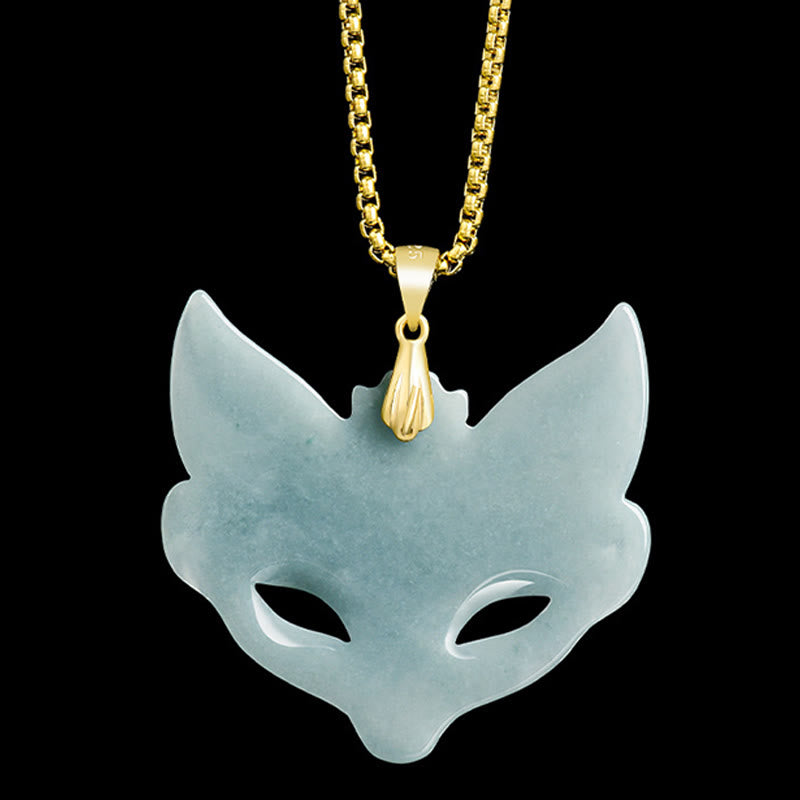 Nimara Ritual Fox Mask Jade Titanium Steel Necklace Luck Pendant