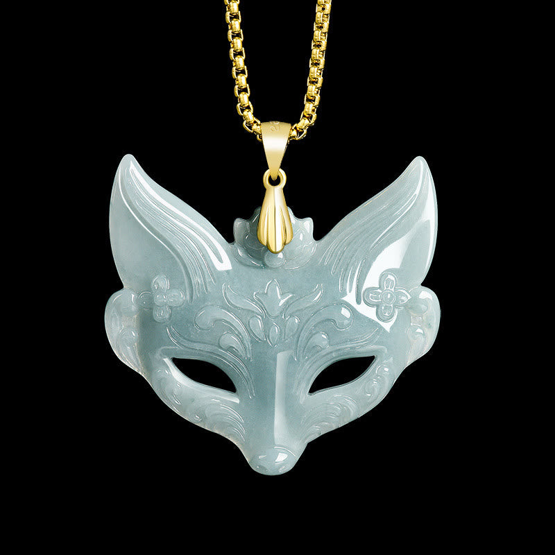 Nimara Ritual Fox Mask Jade Titanium Steel Necklace Luck Pendant