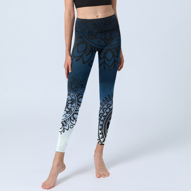 Nimara Ritual Circular Mandala Flower Print Gym Leggings Women's Yoga Pants