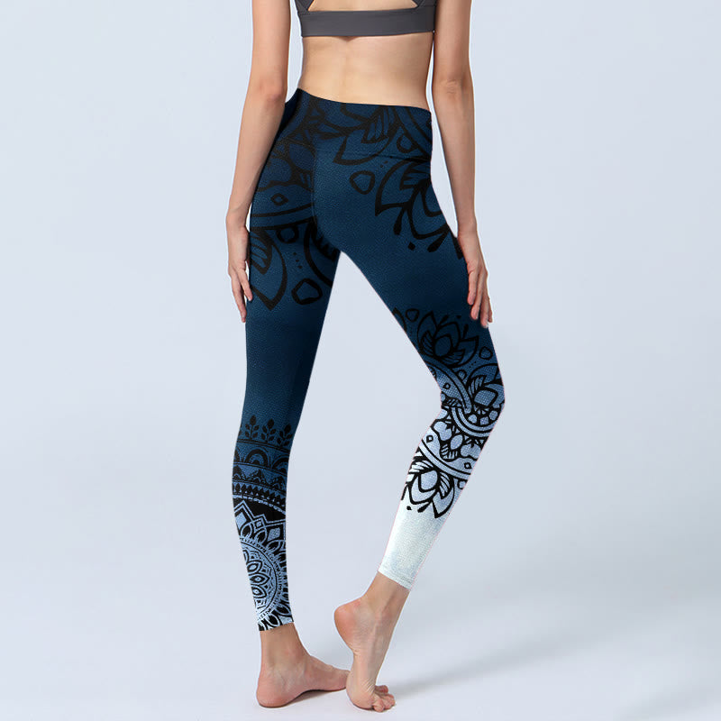 Nimara Ritual Circular Mandala Flower Print Gym Leggings Women's Yoga Pants