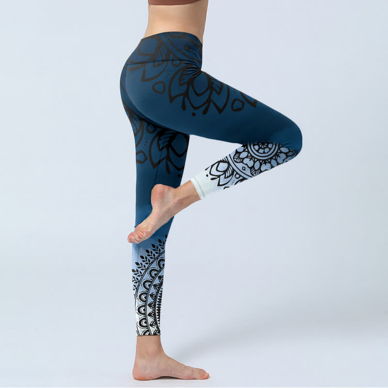 Nimara Ritual Circular Mandala Flower Print Gym Leggings Women's Yoga Pants