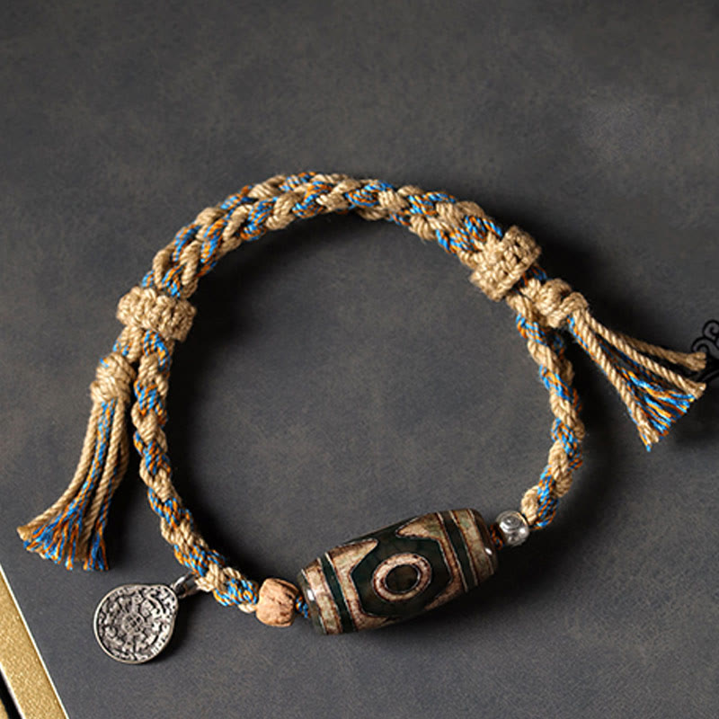 Nimara Ritual Handmade Tibetan Dzi Bead Wealth Protection Braided String Bracelet