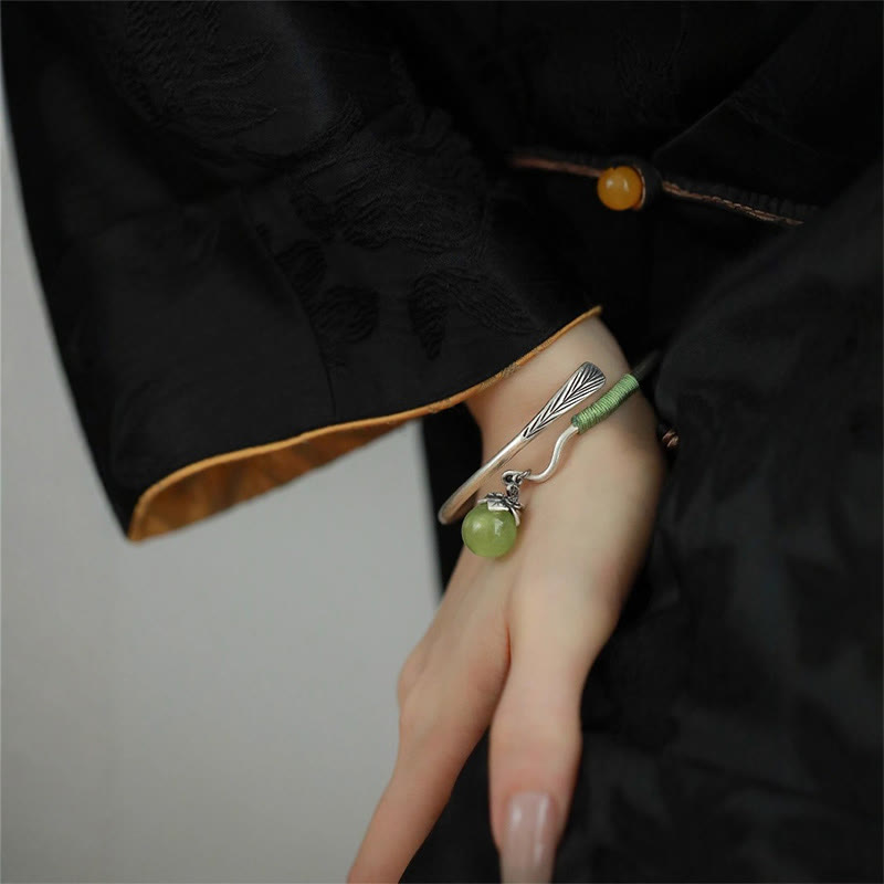 Luck and Healing Copper Alloy Green Bead Charm Cuff Bracelet Bangle
