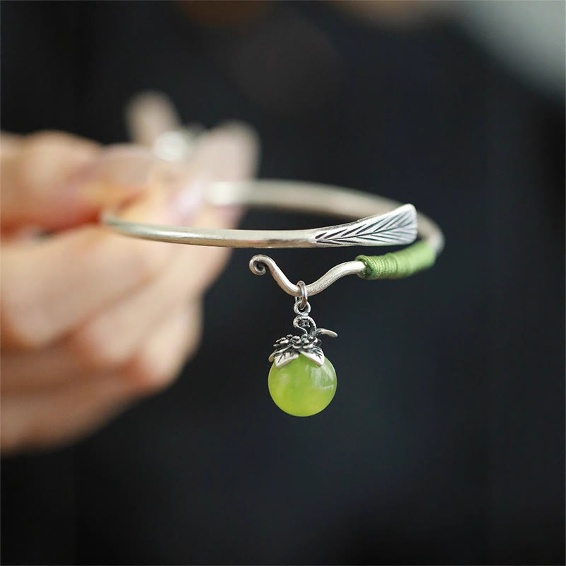 Luck and Healing Copper Alloy Green Bead Charm Cuff Bracelet Bangle
