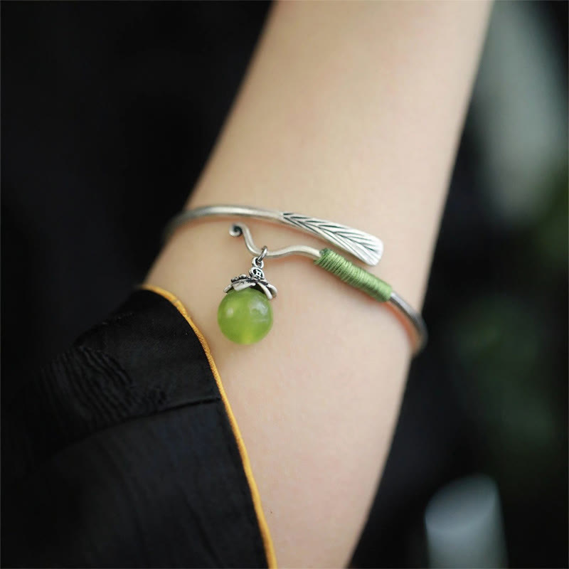 Luck and Healing Copper Alloy Green Bead Charm Cuff Bracelet Bangle