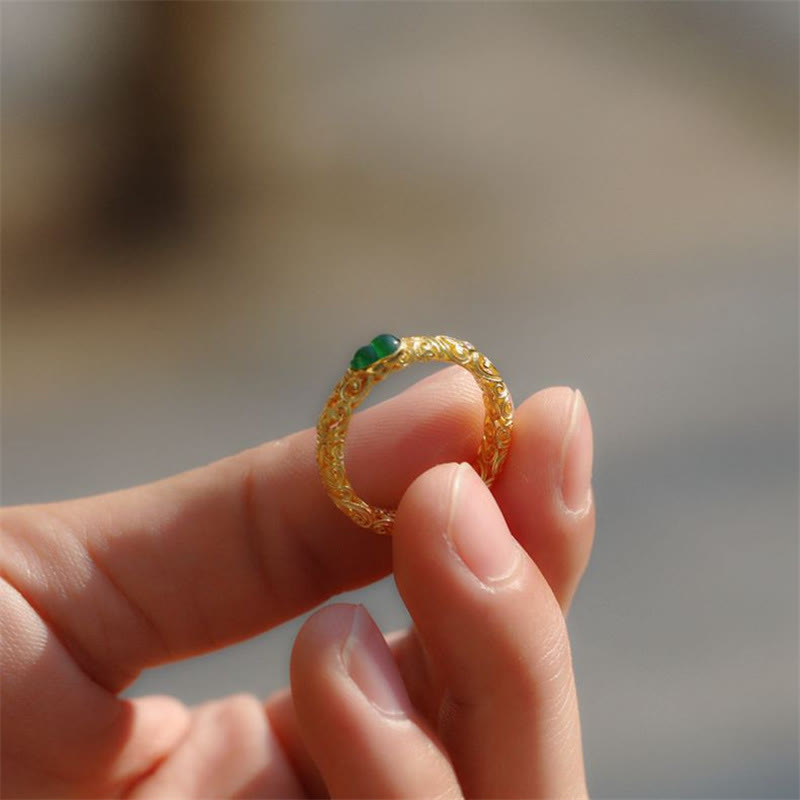 Nimara Ritual Vintage Gourd Green Chalcedony Copper Alloy Wealth Ring