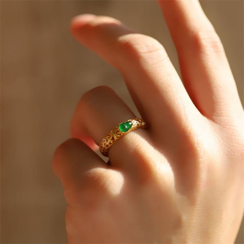 Nimara Ritual Vintage Gourd Green Chalcedony Copper Alloy Wealth Ring