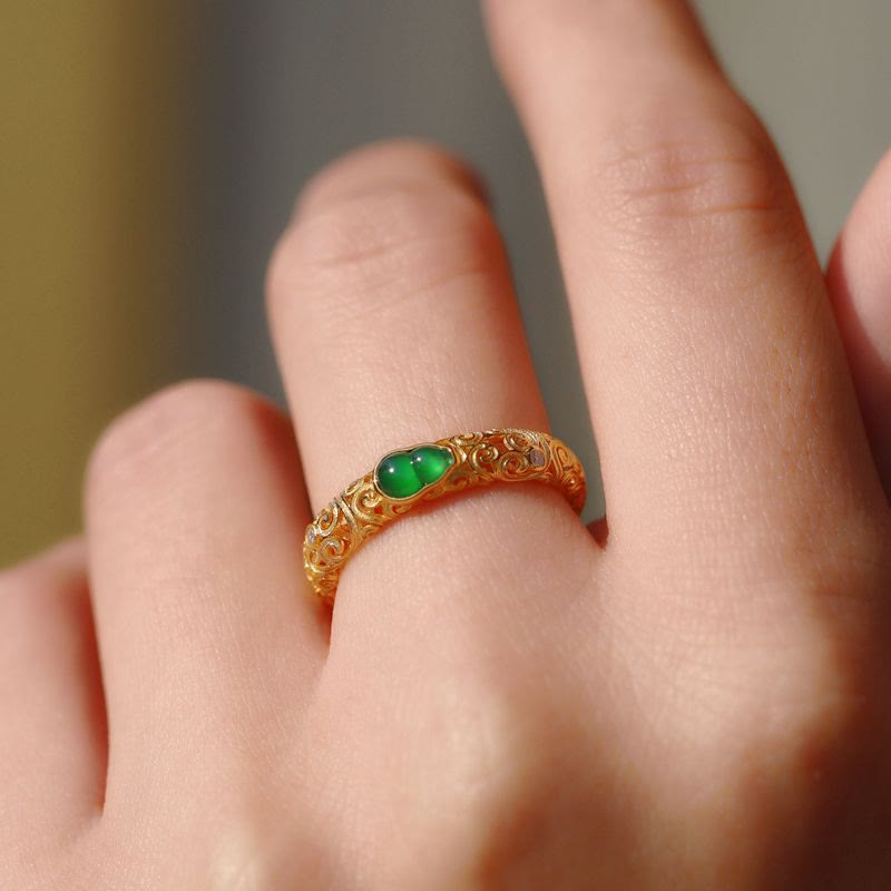 Nimara Ritual Vintage Gourd Green Chalcedony Copper Alloy Wealth Ring