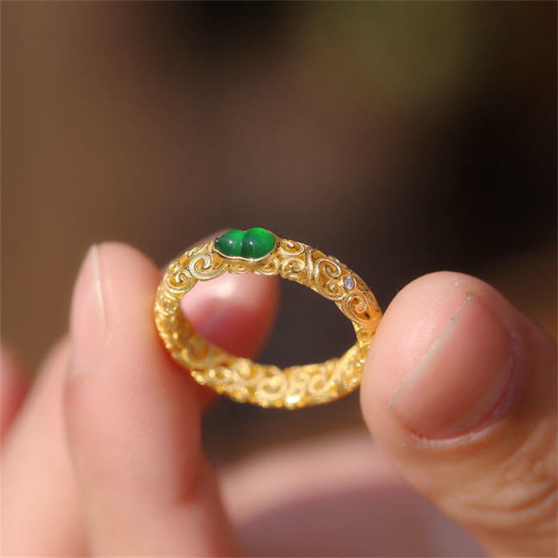Nimara Ritual Vintage Gourd Green Chalcedony Copper Alloy Wealth Ring