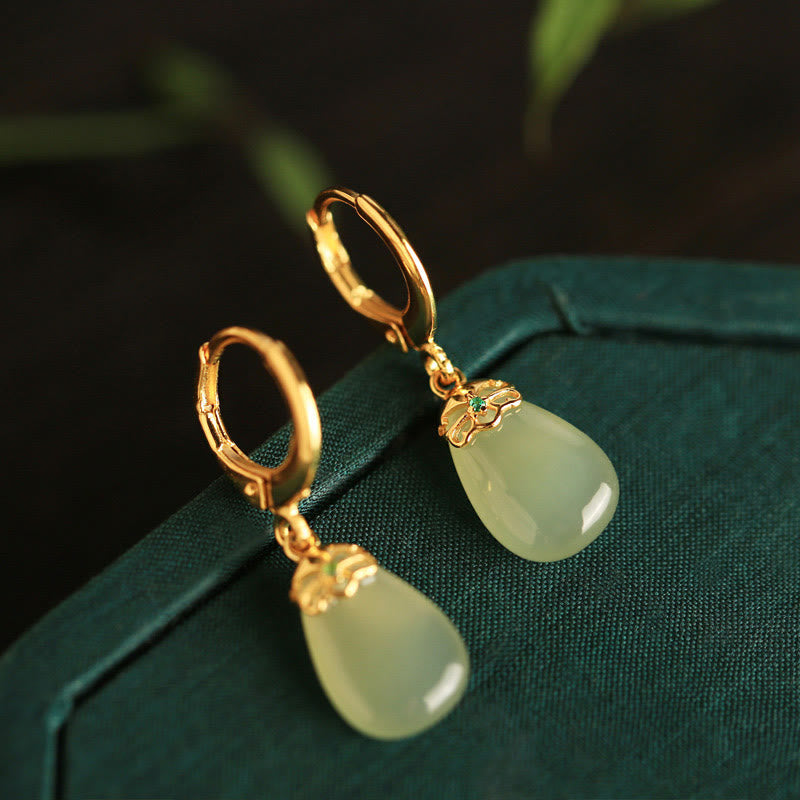 Nimara Ritual Green Chalcedony Water Drop Strength Copper Posts Earrings