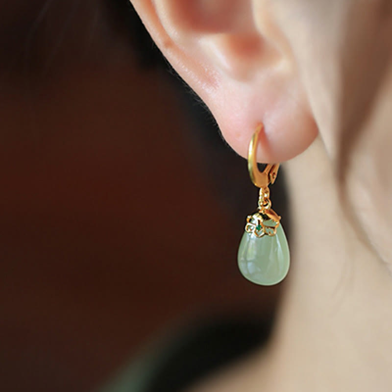 Nimara Ritual Green Chalcedony Water Drop Strength Copper Posts Earrings