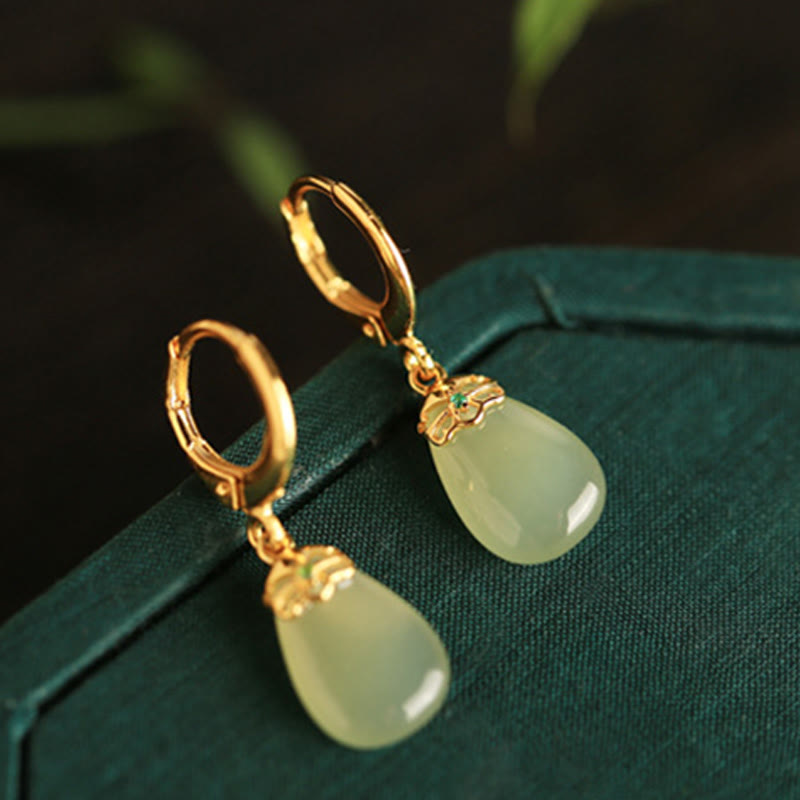 Nimara Ritual Green Chalcedony Water Drop Strength Copper Posts Earrings