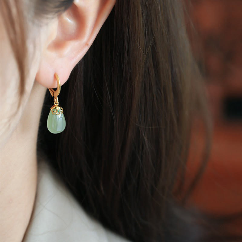 Nimara Ritual Green Chalcedony Water Drop Strength Copper Posts Earrings