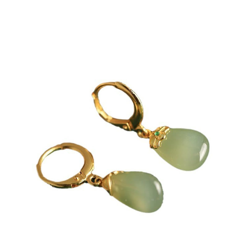 Nimara Ritual Green Chalcedony Water Drop Strength Copper Posts Earrings