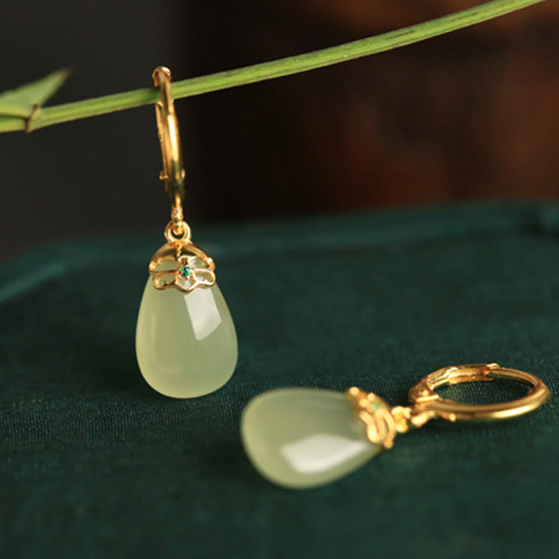 Nimara Ritual Green Chalcedony Water Drop Strength Copper Posts Earrings