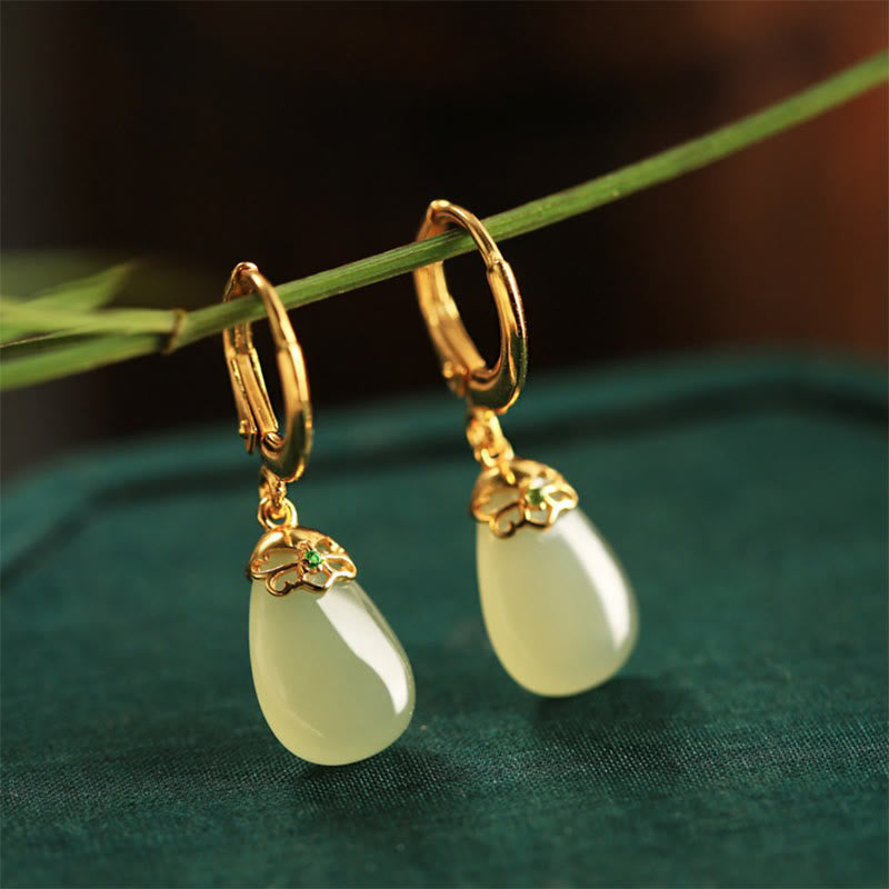 Nimara Ritual Green Chalcedony Water Drop Strength Copper Posts Earrings
