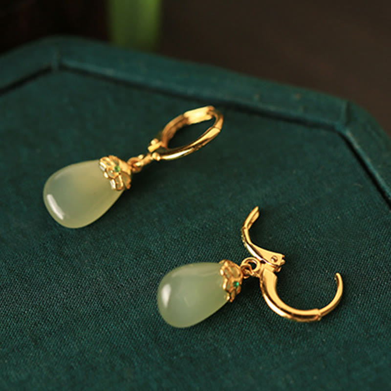 Nimara Ritual Green Chalcedony Water Drop Strength Copper Posts Earrings