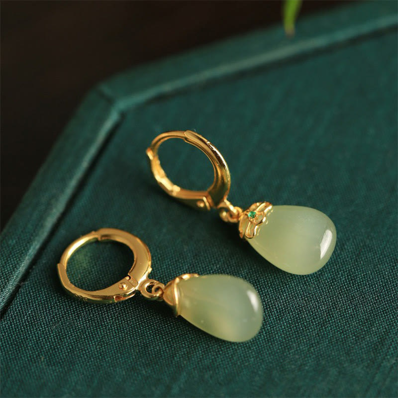 Nimara Ritual Green Chalcedony Water Drop Strength Copper Posts Earrings