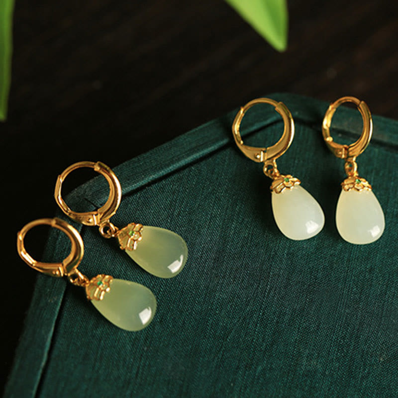 Nimara Ritual Green Chalcedony Water Drop Strength Copper Posts Earrings