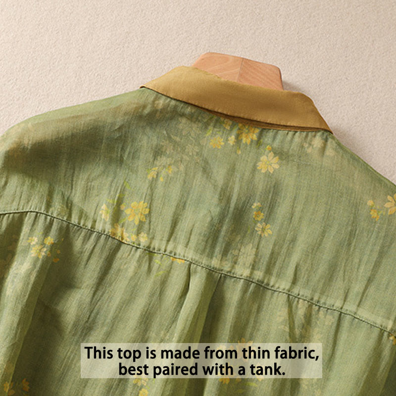 Nimara Ritual Small Yellow Flower Leaves Buttons Short Sleeve Women's Shirt