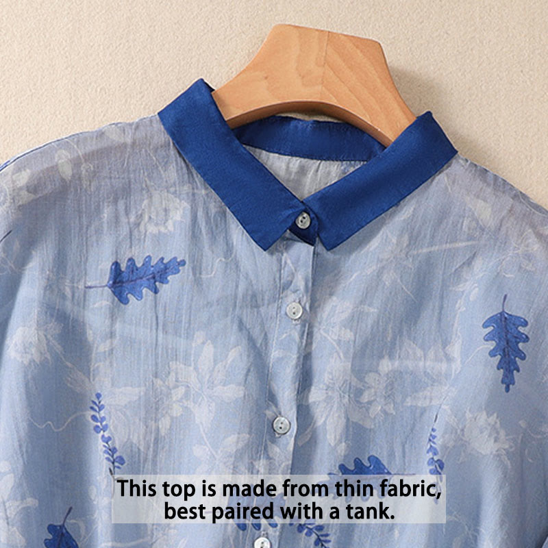 Nimara Ritual Small Yellow Flower Leaves Buttons Short Sleeve Women's Shirt