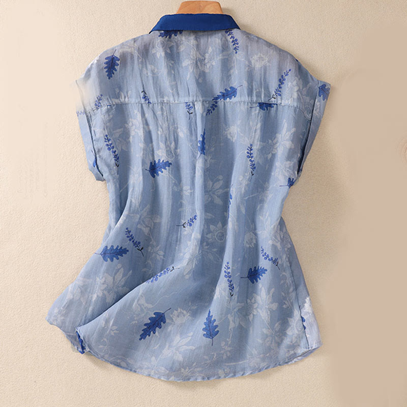 Nimara Ritual Small Yellow Flower Leaves Buttons Short Sleeve Women's Shirt