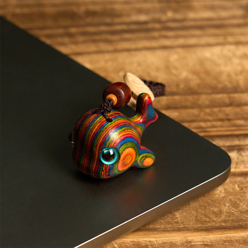 Nimara Ritual Rainbow Eucalyptus Dolphin Carved Positive Key Chain Phone Hanging Decoration