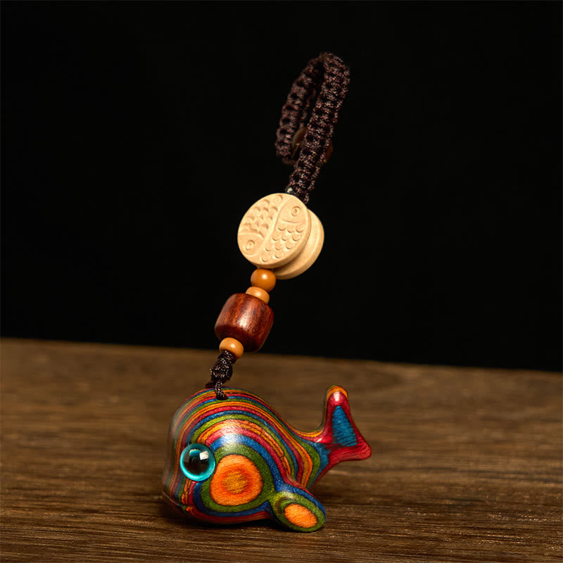 Nimara Ritual Rainbow Eucalyptus Dolphin Carved Positive Key Chain Phone Hanging Decoration