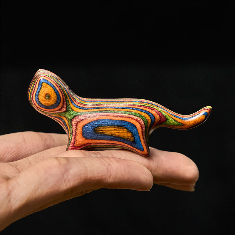 Nimara Ritual Mini Rainbow Eucalyptus Walking Cat Carved Reduce Stress Decoration