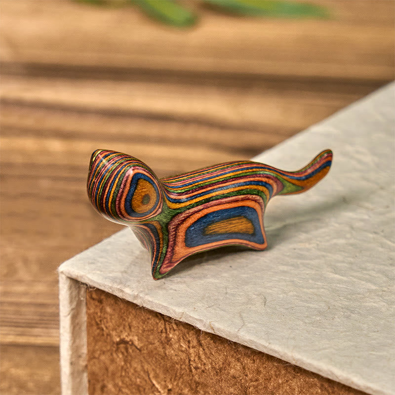 Nimara Ritual Mini Rainbow Eucalyptus Walking Cat Carved Reduce Stress Decoration