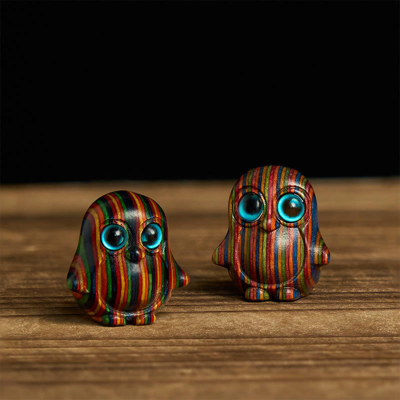 Nimara Ritual 2Pcs Mini Rainbow Eucalyptus Penguin Carved Creativity Decoration