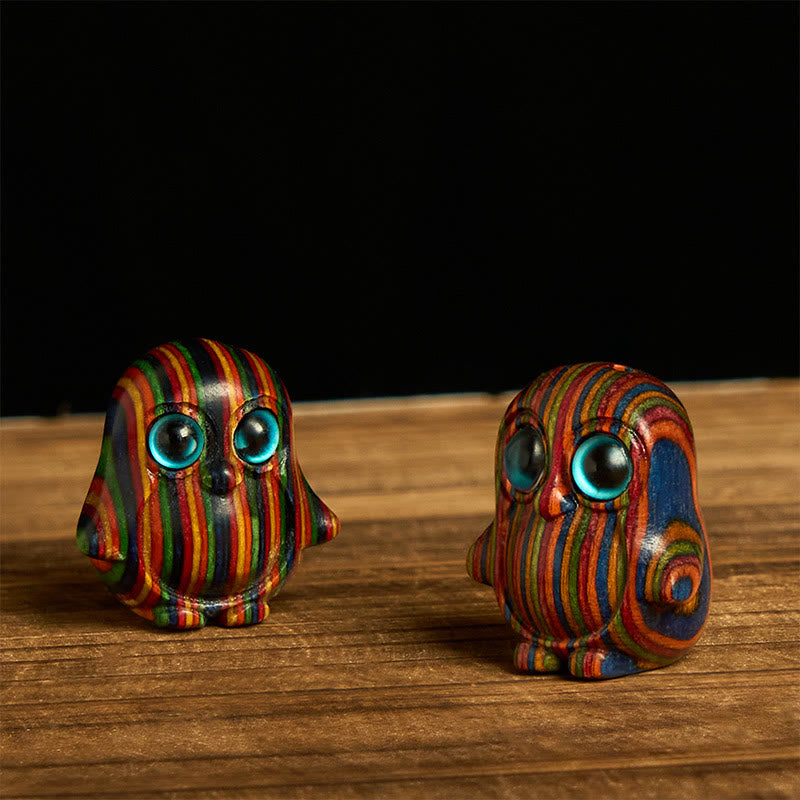 Nimara Ritual 2Pcs Mini Rainbow Eucalyptus Penguin Carved Creativity Decoration
