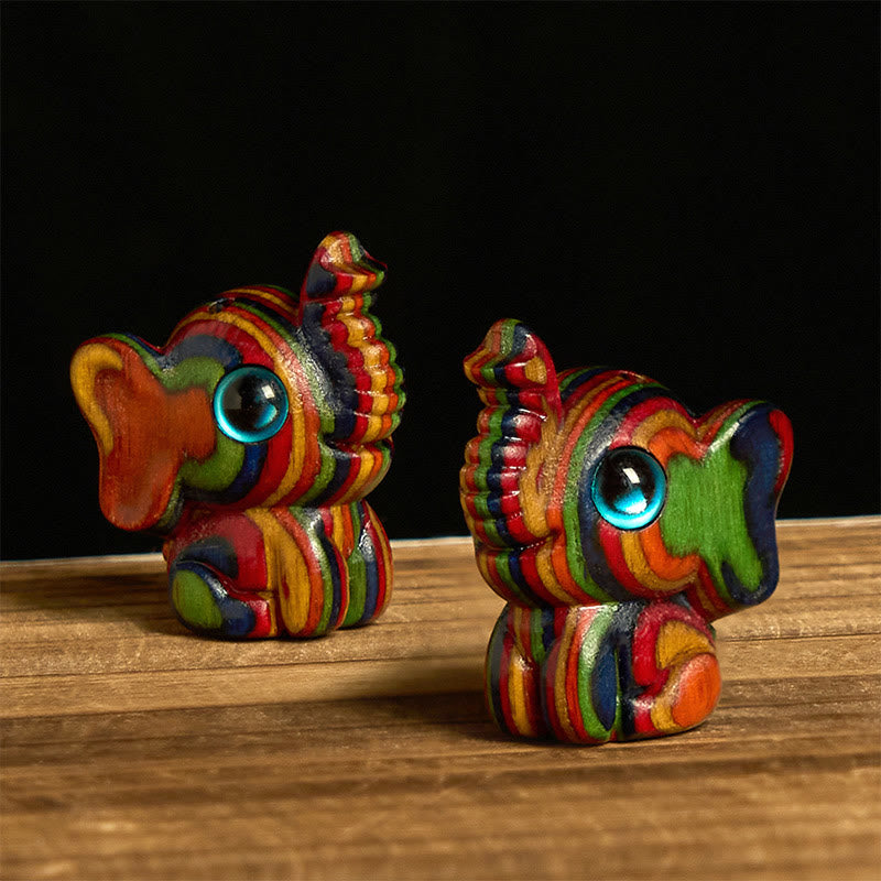 Reduce Stress and Strength 2Pcs Mini Rainbow Eucalyptus Elephant Carved Decoration