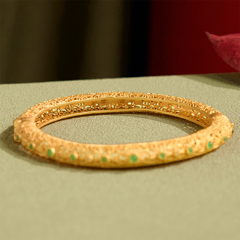 Nimara Ritual Hollow Filigree Design Copper Plated Gold Wealth Bracelet Bangle