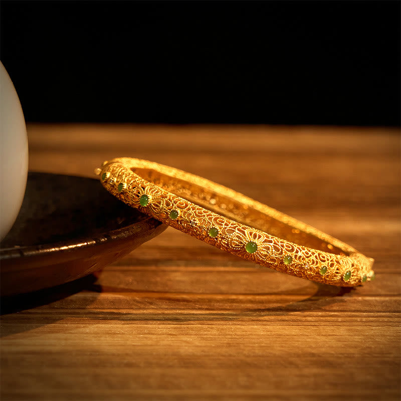 Nimara Ritual Hollow Filigree Design Copper Plated Gold Wealth Bracelet Bangle