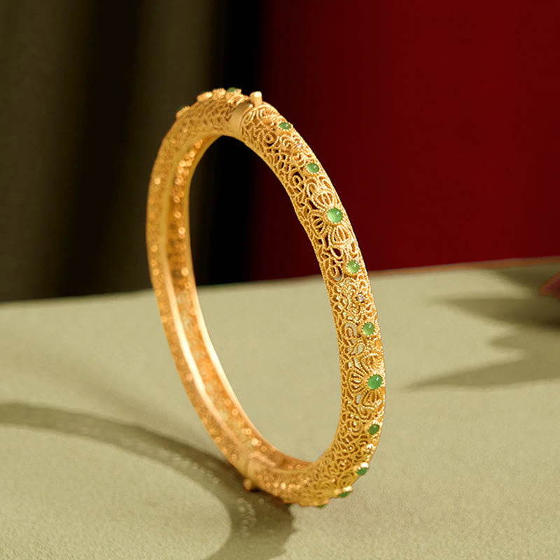 Nimara Ritual Hollow Filigree Design Copper Plated Gold Wealth Bracelet Bangle