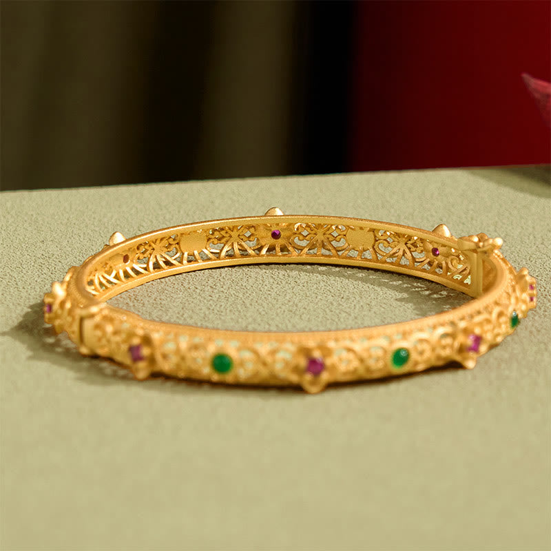 Nimara Ritual Hollow Design Copper Plated Gold Flower Luck Bracelet Bangle