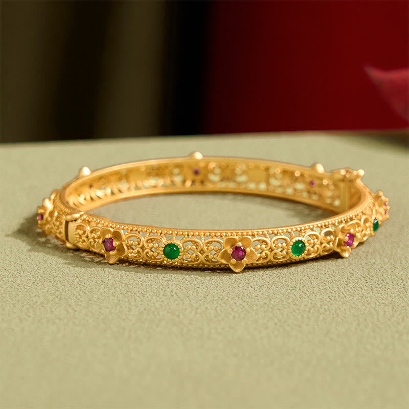 Nimara Ritual Hollow Design Copper Plated Gold Flower Luck Bracelet Bangle
