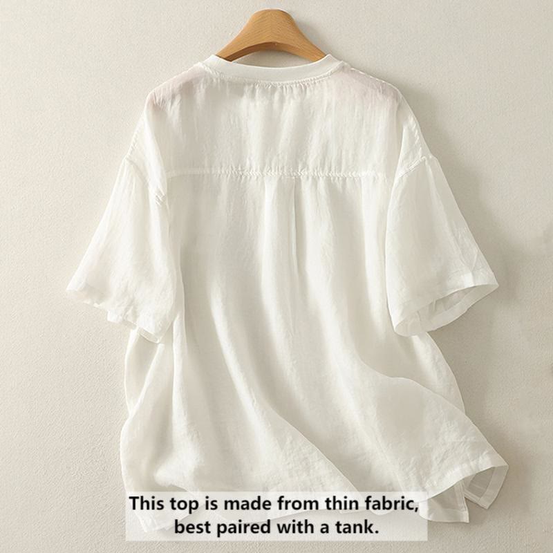 Nimara Ritual Casual Embroidery Red Heart Short Sleeve Women's Cotton Linen T-Shirt