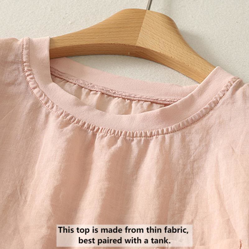 Nimara Ritual Casual Embroidery Red Heart Short Sleeve Women's Cotton Linen T-Shirt