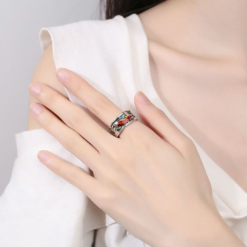 Bring Good Luck Koi Fish Heart Sutra Engraved Ring